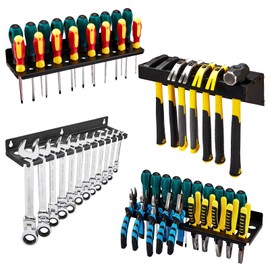 Pilida 4Pcs Wall Mount Tool Organizer Set,Include Screwdriver Organizer,9mm-24mm Wrench Holder,Pliers Holder,Hammer Rack,Galvanized Steel Hand Tool Storage for Workshop,Shed,Garage,Home