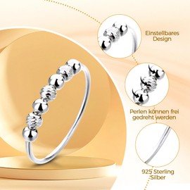 UICCVOKK Anxiety Ring, Fidget Angstring Ringe Verstellbar Bead Einstellbare Spinner Worry Schmuck Anti Stress Ring Geschenk für Frauen Damen Mädchen