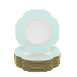 LUXE PARTY NYC Plastic 30 Pack Scalloped Dinnerware Plates | Disposable|10.7"| Dinner Plate|Partyware| Party Supplies | Holidays | Mint and Gold
