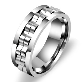 Tobestu Rotating Fidget Ring for Stress Management and Anxiety Relief with White Gold Plated Stainless Steel Spinner Ring (White-Size 6) YA4403