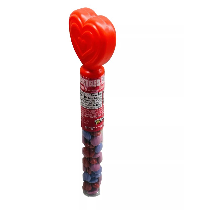 M & M Valentines Day Heart Candy Tube-Chocolate Lentils Flavored