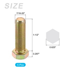 METALLIXITY Hex Bolts (7/16-20 x 1-1/2") 5Pcs, 8 Grade Carbon Steel Zinc Plated, UNF Fine Thread, External Hex Drive, Hex Head Screw Bolt - for Furniture Repair, Yellow