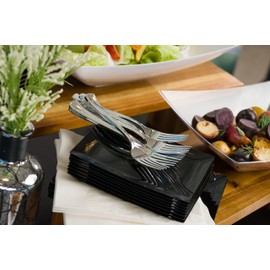 Lillian Tablesettings Silver Premium Polished Plastic Cutleries, 24 Pcs