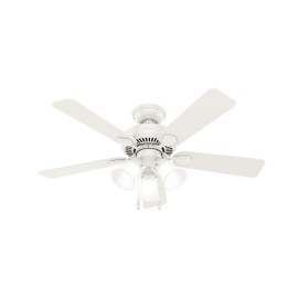 Hunter Fan 44 inch Traditional Fresh White Indoor Ceiling Fan with Light Kit and Pull Chain (Renewed)