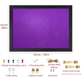 Purple Bulletin Boards Cork Board with Felt, 38x28CM Small Display Pin Board Vision Board for Walls, Jewelry, Notes, Collection, Photos, Office, Wood Framed(Black) & Felt(Purple), 1pc