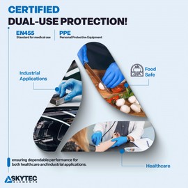 Skytec Premium Blue Nitrile Disposable Examination Glove - Latex-Free & Powder-Free, Box of 100 - Medical & Food Safe (Medium)