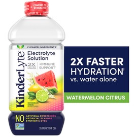 Kinderlyte Electrolyte Solution, 2X Faster Hydration vs. Water Alone, No Artificial Sweeteners or Flavors, No Synthetic Dyes, Watermelon Citrus, for Kids and Adults, 33.8 fl oz (Pack of 6)