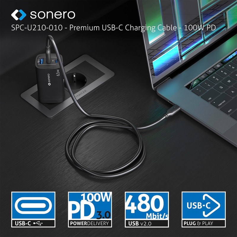 Sonero® USB-C auf USB-C Ladekabel, Handy-Ladekabel, Schnellladekabel USB C, USB