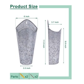 vensovo 12 Inches Galvanized Wall Planters - 2 Packs Metal Tin Wall Planters for Flowers, Farmhouse Hanging Tall Wall Vase Flower Holder for Country Decor, Silver