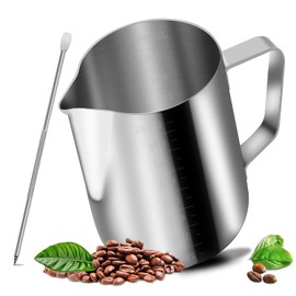 Jarra para Espumar Leche Espresso, Jarra para Espumar Leche de Acero Inoxidable, Taza de Jarra de Leche con Latte Art Pen/Barista Pen para Máquina de Café Espresso, Espumador de Leche, Arte con Leche (12oz 350ML, Plata)