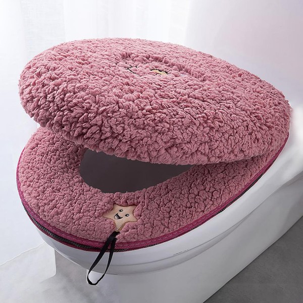 Toilet Seat Warmer Cover & Toilet Lid Cover Red Fuzzy
