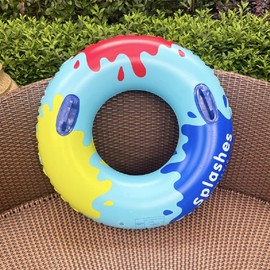 Swimming Ring, Adult, Thick, Unisex, With Handle, Inflatable Armpit Ring, Swimming Equipment, PVC Swimming Ring, With Handle, Stylish, Cute, Buoyant, For Summer, Sea Play, Pool Party, Beach, Sunbathing (Pink Blue) (90#, Blue (With Handle)