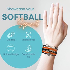 Softball Charm Bracelet (Orange/Black) Bracelets for Girls, Adjustable Bracelet with Softball Charm. Infinity Braided Bracelets for Softball Players, Team, and Coaches - by SPORTYBELLA
