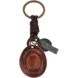 POPETPOP Llavero de Cuero Vintage Forma de Sombrero Vaquero, Diseño Retro, Color Cobre Antiguo, Accesorio Creativo para Llaves de Coche y Bolso, Obsequio Práctico para Hombre