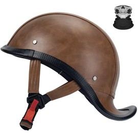 QUICKOOL Retro Leather Motorcycle Half Helmet for Adults Men Women,Baseball Cap Helmets DOT Approved, Vintage Handmade Half Face Helmets for Cruiser Chopper Scooter Cafe Racer (Brown,XL)