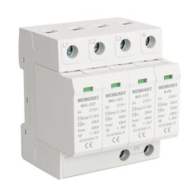 Wengart Surge Protection Device WG-15T, T1+T2 Level Protection, 3+NPE, limp12.5kA 20-40kA AC275V, Household Surge Protection DIN Rail Mounting