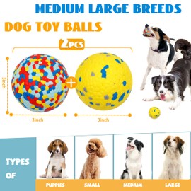Petbuy 2pack 3''Durable Dog Balls for Aggressive Chewers,Indestructible Bouncy Floating Balls for Training Dog Catch and Fetch,Durable Solid Tennis Ball Toys for Large Medium Dog Colorful Yellow