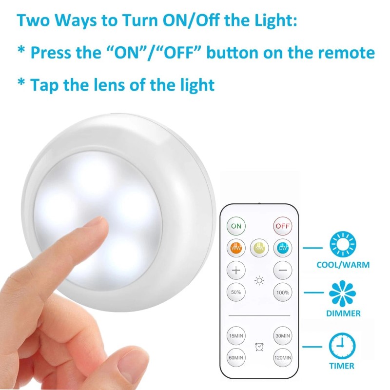 BLS Wireless LED Puck Lights with Remote Control, AA-1030 Battery