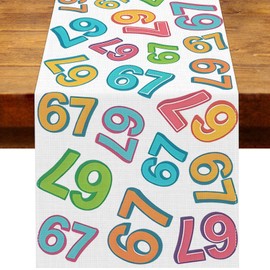 Funny 6 7 Meme Birthday Table Runner Colorful 67 Six Seven Viral Internet Humor Party Decoration Home Kitchen Dining Room Table Decor (13" x 90")