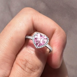 Bestyle Women's Moonstone Ring Adjustable Crystal Ring 925 Silver for Women Girls, Crystal Sterling Silver, Pink Tourmaline