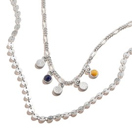 Alex and Ani New Beginnings 19 inch Layered Necklace, Shiny Silver Finish, Blue/Yellow Charm