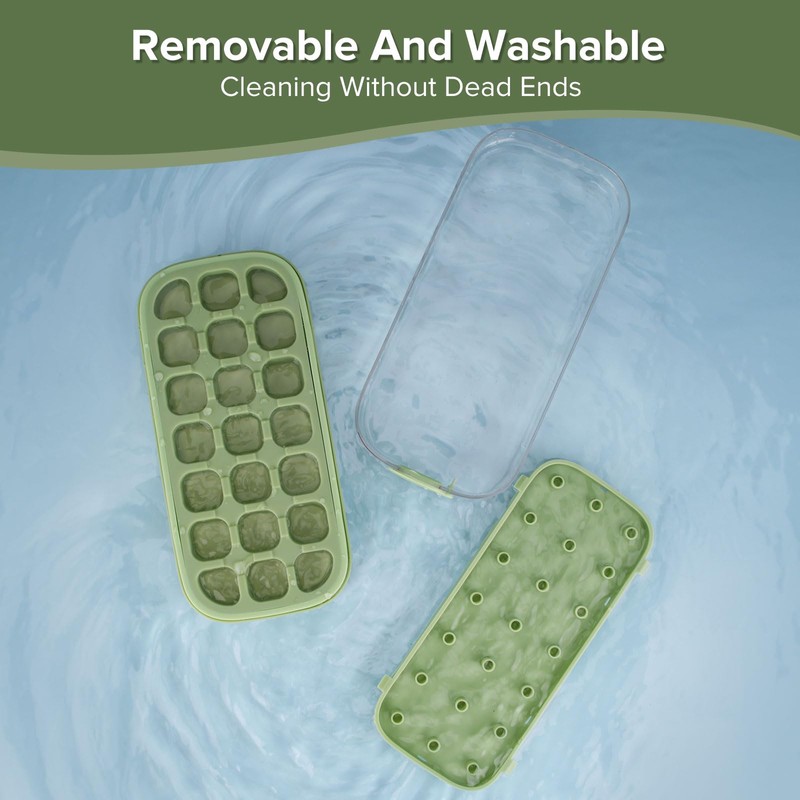 Ice Cube Tray with Lid and Bin 21 Pcs Quick-Fill