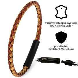 Simaru Leather Bracelet, 4 mm Braided for Men and Women, Genuine Leather Bracelet with Stainless Steel Hook Clasp, Premium Quality, Made in Germany, Leather, 0
