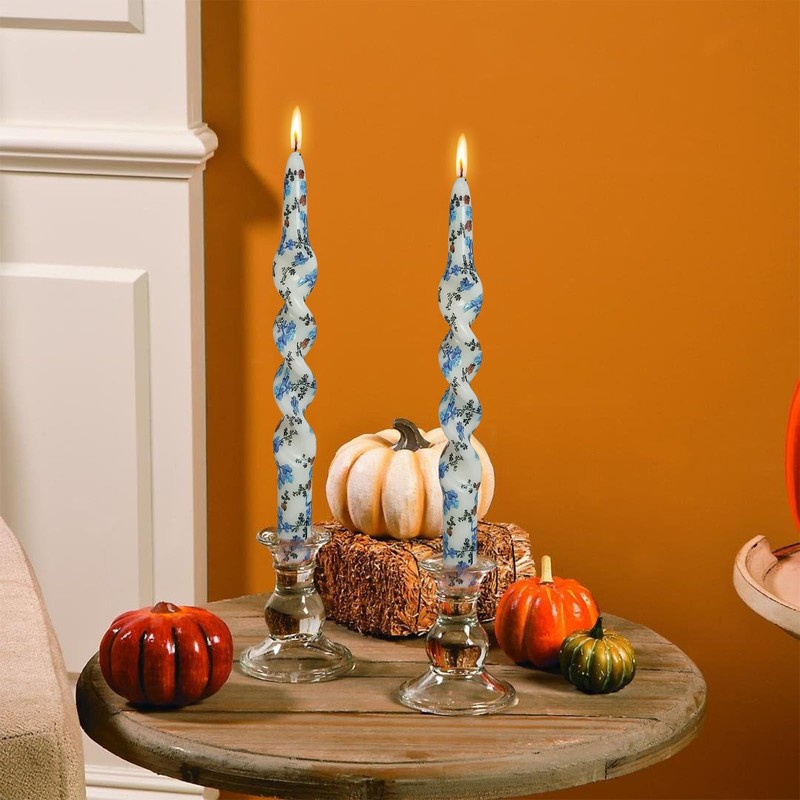 Unscented Floral Taper Candle Spiral Candlesticks - Set of 2