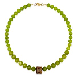 BACUNER Women's Green Peridot Beaded Necklace,Natural Gemstone Choker with Tibetan Dzi Bead Pendant,
