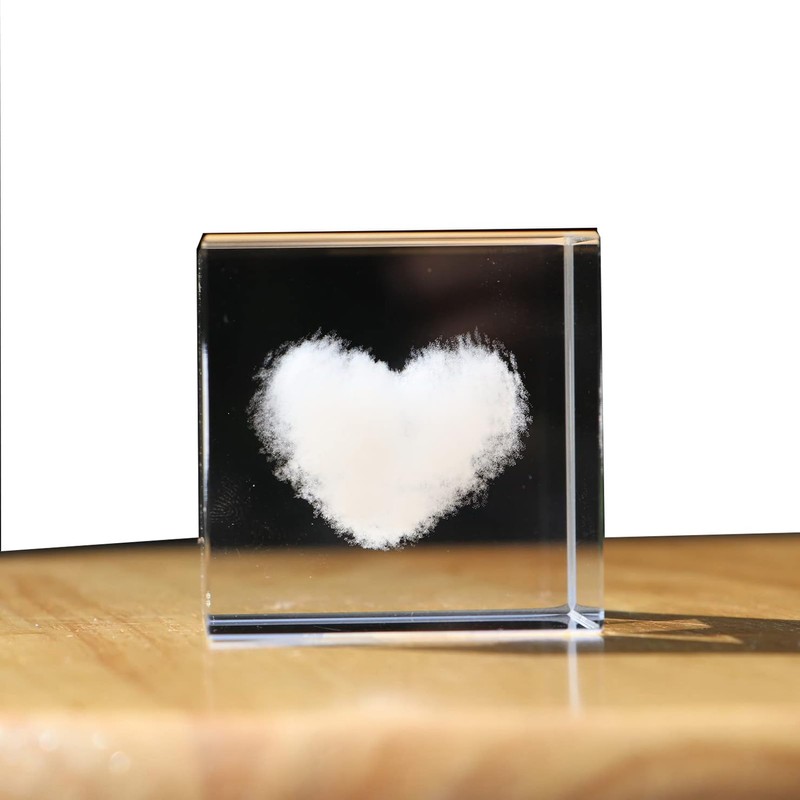 Crrezhai 3D Crystal Heart Cloud Cube 4CM Small Glass Paperweight