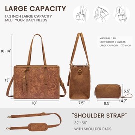 LOVEVOOK Laptop Bag for Women Vintage Leather Work Tote 15.6 inch Large Capacity Computer bag with Clutch Purse for Office, Travel, Casual