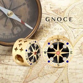 GNOCE Mysterious Compass Charm Bead S925 Sterling Silver Du bist Meine Welt Charm Beads for Bracelet Necklace Jewellery Gift for Women, Silver