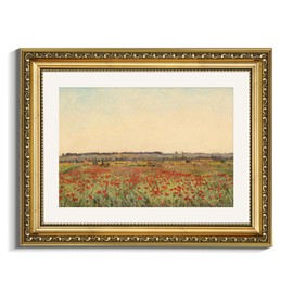 VIYYIEA Gold Framed Poppy Wall Art, Living Room Bedroom Floral Scenery Pictures Wall Decor, Cottage Farmhouse Retro Decor, Canvas Prints, Antique Picture Frame Vintage Paintings,11x14 Inch