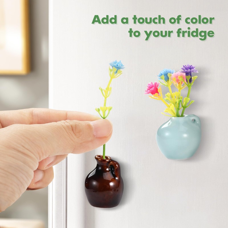 GOOZADA 6 Pack Mini Ceramic Vase Magnets, Glass Magnet Vases