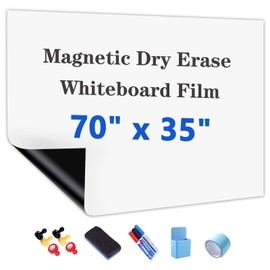 Magnetic White Board Film, 70" x 35" Dry Erase Board for Wall, Self Adhesive Whiteboard Paper Set for Office, Conference Room, Classroom, Home, Include Marker, Magnetic Eraser and Magnets