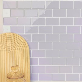 Alwayspon 10 Sheets Purple 3D Vinyl Backsplash Subway Sticker Peel and Stick, Self-Adhesive Wall Tile Transfer Wall Sticker Sheets for Kithchen Bathroom, 12"x6"