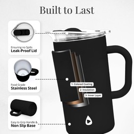 Stainless Steel Insulated Pitcher With Lid - 67oz Double Walled Vacuum Insulated Pitcher For Cold Drinks