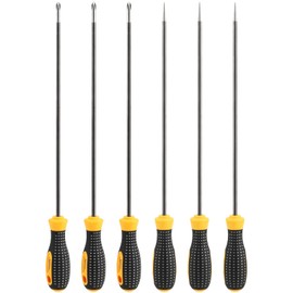 SEUNMUK 6 Piece 12 Inch long Magnetic Precision Screw Driver Tool, Flat Head and Cross Head Screwdriver Set, Magnetic Long Screwdriver Set with Rubber Handle