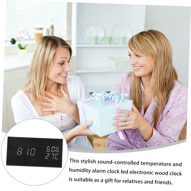 Ipetboom Silent LED Alarm Clock Wooden Digital Desk Clock with