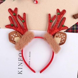 ZEYER Christmas Headbands for Women Green Gem Elk Antlers Headband Red Antlers Plush Deer Ears Head Bands Deer Costume Accessories Cute Christmas Accessories 1PCS