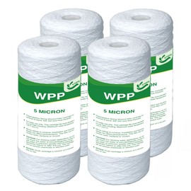VEGEBE 5 Micron Water Filter 10" x 4.5", 10-inch Whole House Heavy Duty String Wound Sediment Pre-Filters for Well Water, Replacement Cartridge for WP5BB97P, RS22, SWC-45-1005, PC10, 355214-45, 4-Pack