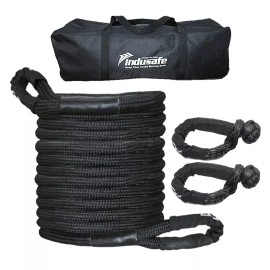Indusafe 1"x30'Towing Rope Kinetic Recovery Rope Heavy Duty  Snatch Energy Rope w/Shackle