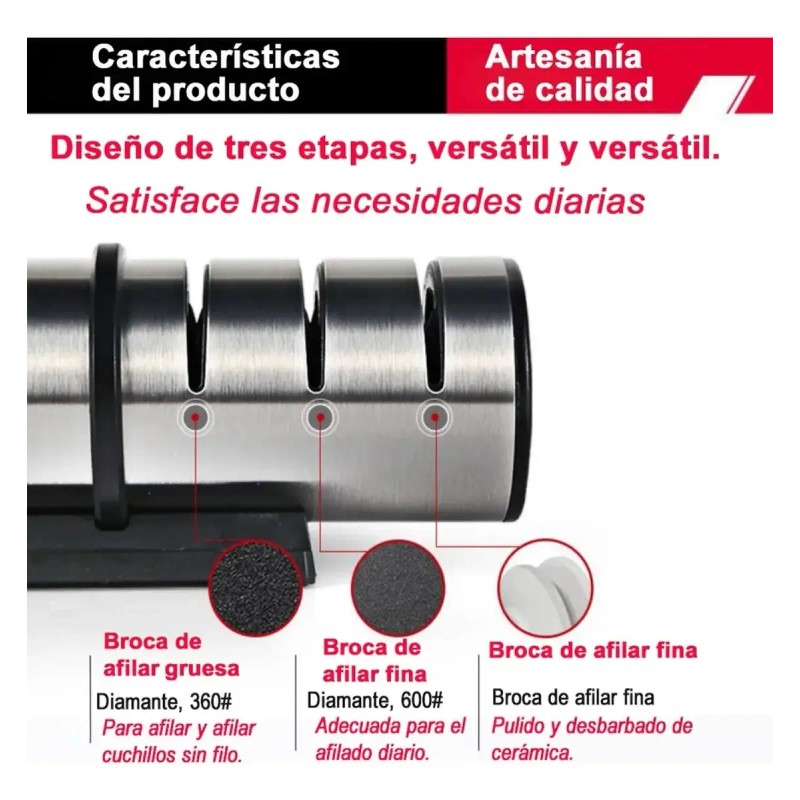 Afilador De Cuchillos De Cocina De Acero Inoxidable De Tres