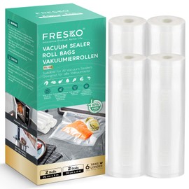 FRESKO Vacuum Rolls 2 Rolls 28 x 600 cm + 2 Rolls 20 x 600 cm, Professional Vacuum Bags Foil Bags, Size for All Vacuum Sealers, BPA-Free, Embossed Air Grooves, Sous Vide Freezer Bags