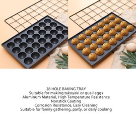 Máquina para Hacer Takoyaki con 28 Agujeros, Sartén de Cocina de Aluminio Antiadherente, Bandeja para Hornear Albóndigas de Pulpo con Orificio de 4 Cm de Diámetro, Bandeja de