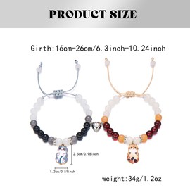 FDEETY Women's Bracelet 2 Pieces Glass Beads Cute Cats Heart Magnetic Bracelets Ideal for Girlfriends Children and Gift Special Occasions, Glass beads + acrylic beads + alloy, Glass beads + acrylic