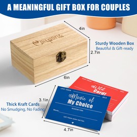 50 Couples Coupon Book Romantic Gift Set with 20 Pre-Filled Cards 30 Blank Customizable Cards Wooden Storage Box Perfect for Anniversaries Valentines Day Birthdays and More