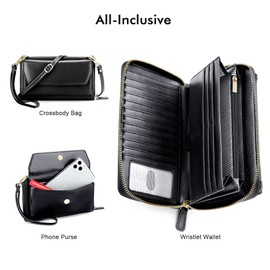 nuoku Wallets for Women Crossbody Credit Card Slots Clutch Purse with RFID Blocking Large Capacity Wristlet,Black