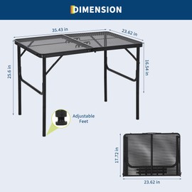 GarveeLife 3x2FT Folding Grill Table, Portable Camping Table with Mesh Desktop, Height Adjustable Lightweight Metal Grill Table, for Outdoor Camping, BBQ, Picnic, Travel Cooking, Black