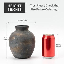 PORCER Ceramic Rustic Farmhouse Flower Vase, 6 Inch Cute Boho Vase for Home Decor, Terracotta Vase for Living Room, Table, Shelf, Mantel Decoration, Farmhouse-Bronze